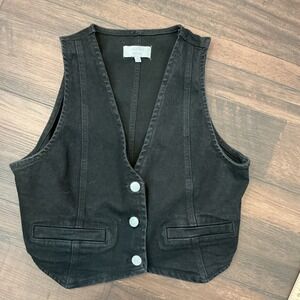 Love Tree Denim Black Button Up Cropped Vest Waistcoat M 90s Grunge Boho Utility